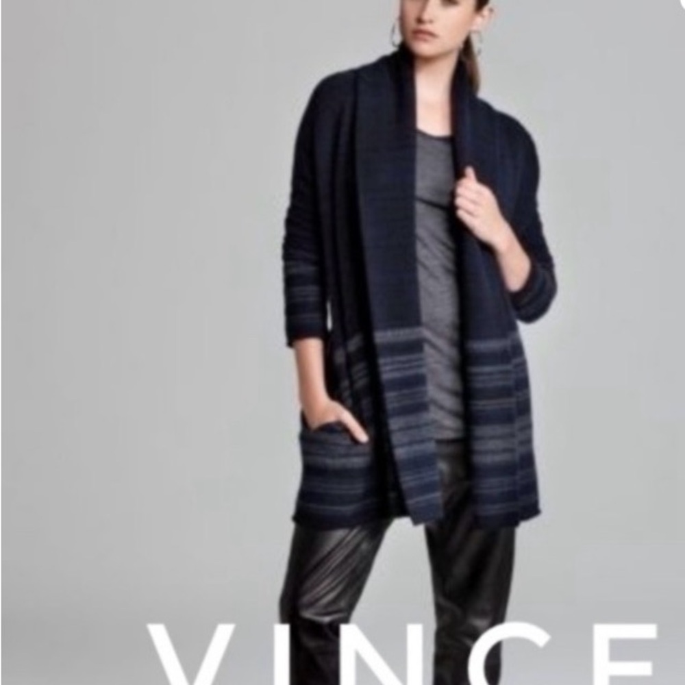 Vince EUC, Dark Blue Striped Cardigan, Medium